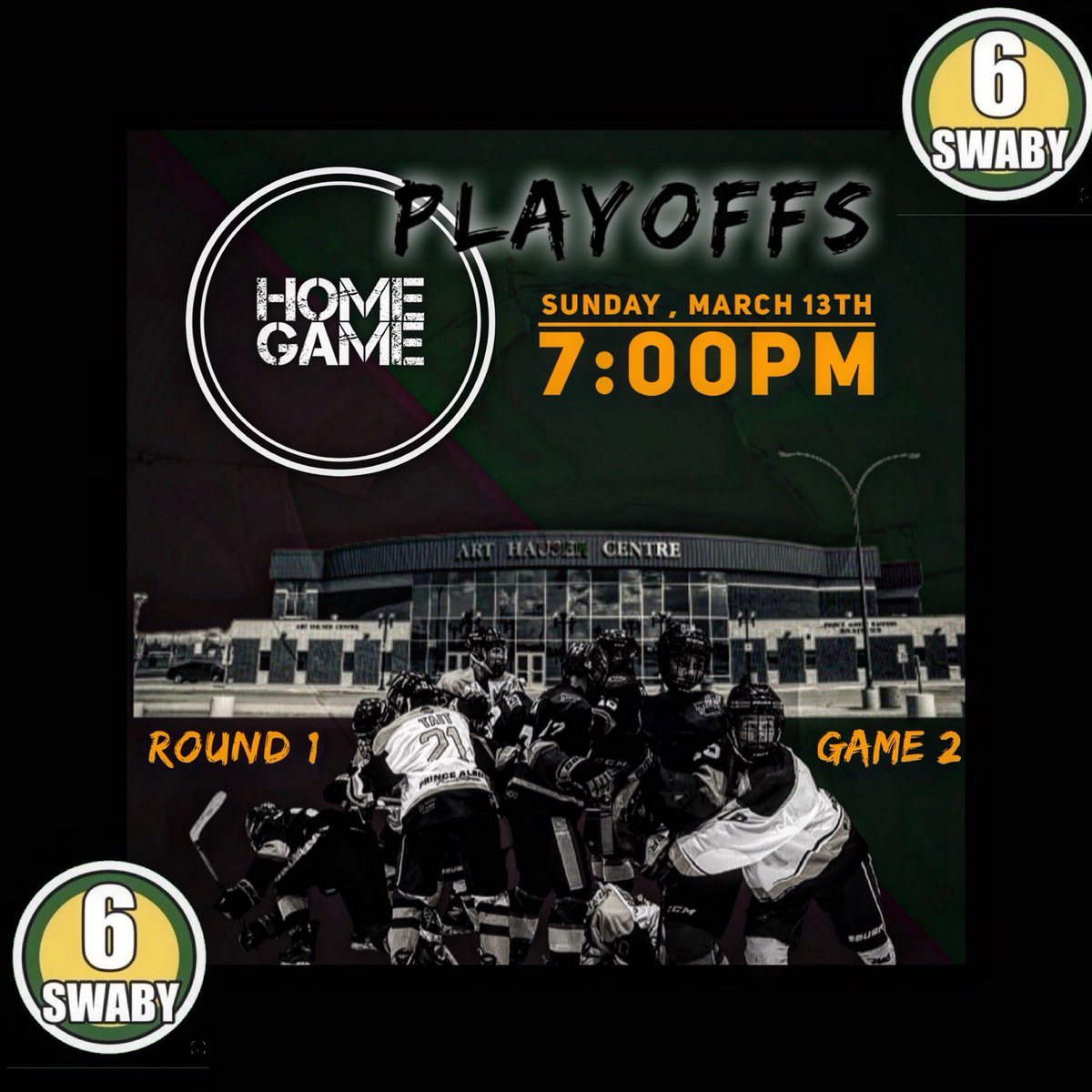 (1/2) 
Head down to the AHC and help us Cheer the boys on in Game 2 of our series against Warman ! Boys will be wearing helmet  decals in honour of Matthew Swaby who played on the Mintos in 2003-2004 with proceeds from the Game going to his wife Carla and her little boys 💚💚💚
