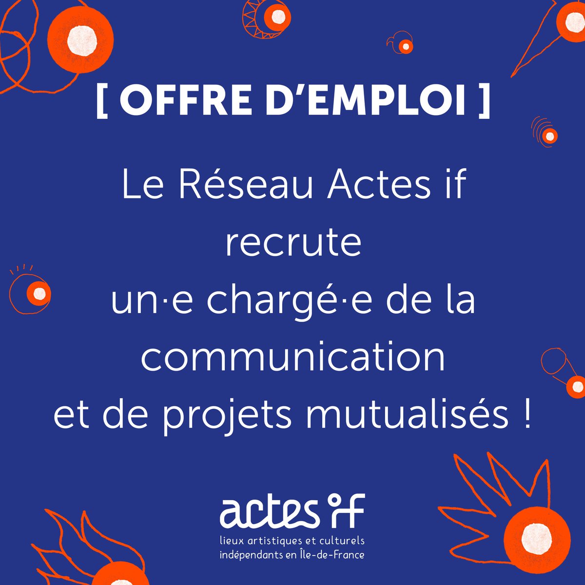 @actesif recrute ! un·e chargé·e de la communication et de projets mutualisés. Missions principales : dvpt et mise en œuvre de la communication et des actions de plaidoyer du réseau / Projets d’échanges et de mutualisation 👉tinyurl.com/2p939vrf
#Emploi  #Recrutement  #culture