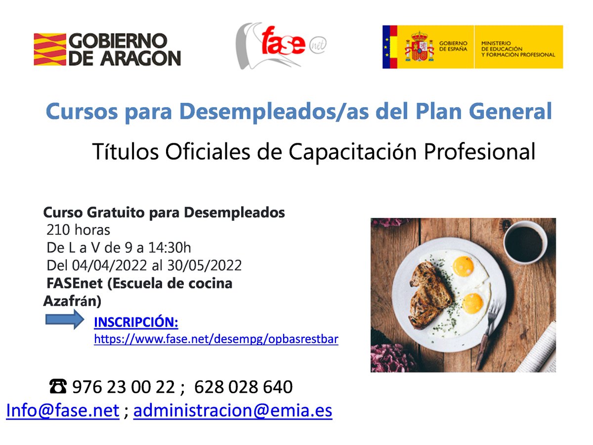 FASEnet's tweet photo. No pierdas la oportunidad de obtener un título oficial de capacitación profesional para conseguir un trabajo de ayudante de camarero/a.
Puedes inscribirte en:
https://t.co/LSOhFnwVER
O llámanos al 976 23 00 22 ; 628 028 640
info@fase.net
administracion@emia.es https://t.co/90Ue4LX2Gq