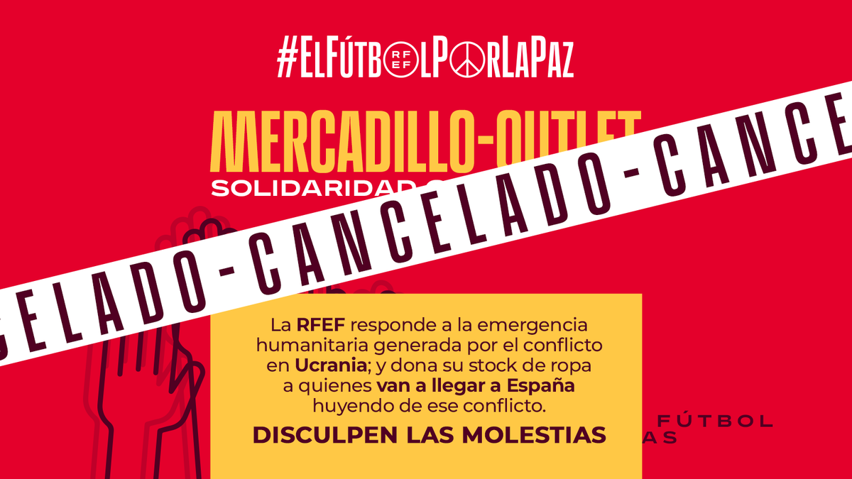 👕 La <a href="/rfef/">RFEF</a> donará su stock de ropa deportiva a personas ucranianas refugiadas en España.

🔖 La Federación cancela el mercadillo solidario optando por la colaboración directa con organizaciones y administraciones que van a recibir a estos refugiados.

ℹ️bit.ly/mercadillo1003