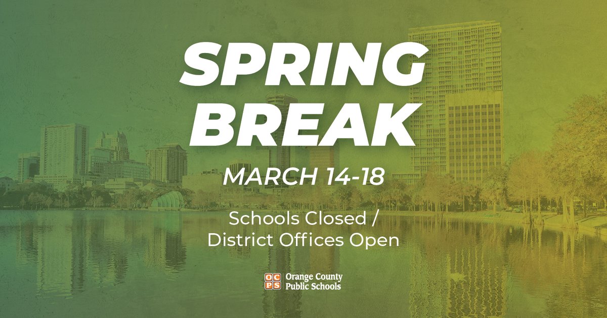 OCPSnews's tweet photo. CALENDAR REMINDERS: Tomorrow, March 11, is a student holiday/teacher workday and next week is Spring Break! The following Wednesday, March 23, is a long Wednesday for all students due to testing. https://t.co/gjjiBQiU0V