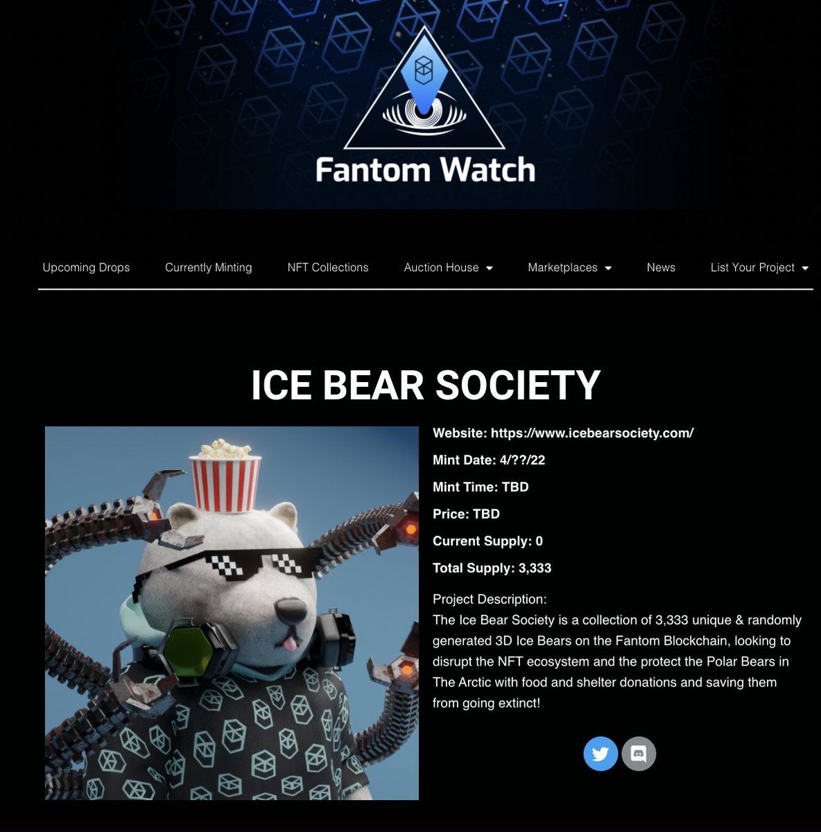 IcebearSociety's tweet image. We are now officially listed on @FantomWatchNFTs  - the all in one place to come across all fresh and the best projects. 

Huge ups to the FTM Watch team who have been very supportive towards the entire Fantom NFT Ecosystem 💯 

#FTMNFT #FTM #Fantom