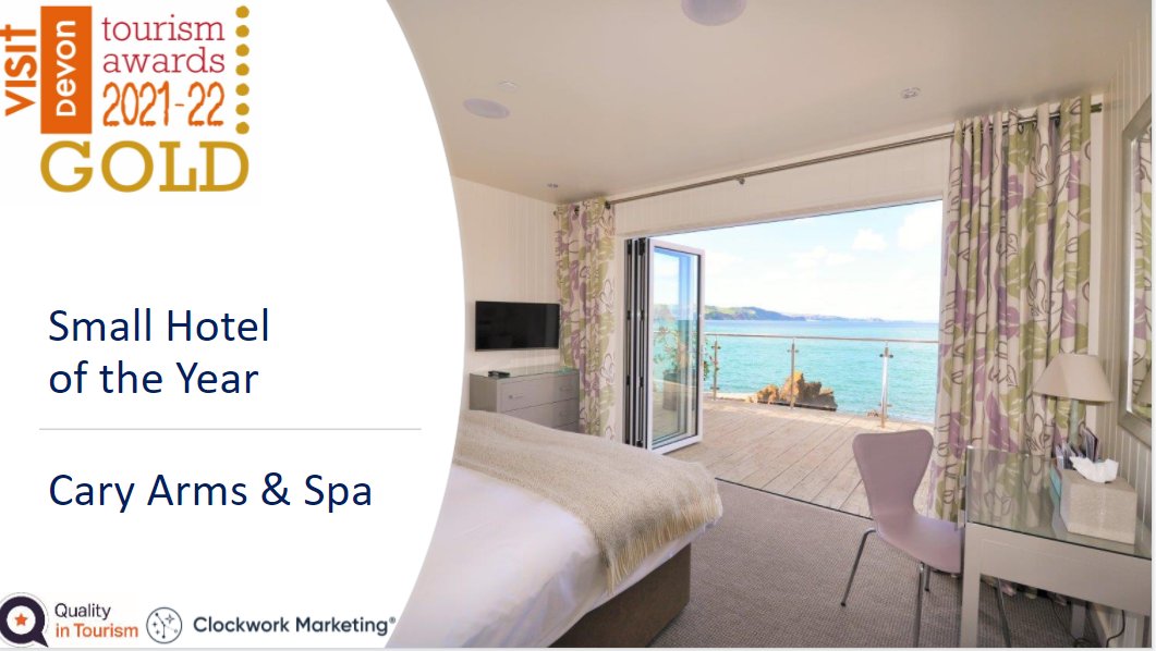 Devon Tourism Awards (@devontouraward) on Twitter photo Gold for #SmallHotel goes to Cary Arms & Spa @Caryarms Many Congratulations #DevonTA and thanks again to <a href="/ClockworkM/">Clockwork Marketing</a> Gold for #SmallHotel goes to Cary Arms & Spa @Caryarms Many Congratulations #DevonTA and thanks again to <a href="/ClockworkM/">Clockwork Marketing</a>