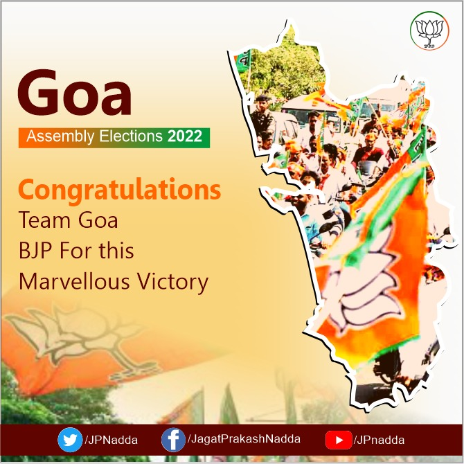 JPNadda's tweet photo. Grateful to the people of Goa who have again reposed faith in PM @narendramodi’s vision &amp; commitment for the nation’s development.

Heartiest congratulations @DrPramodPSawant &amp; team @BJP4Goa. https://t.co/4EYKwSIE4w