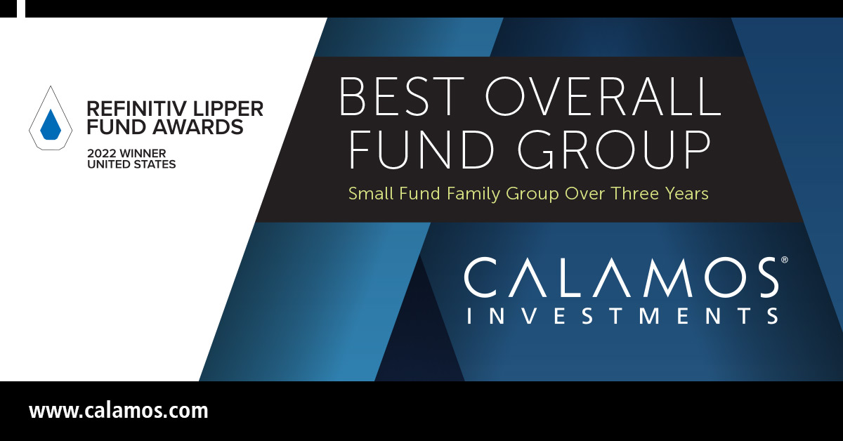 Calamos's tweet photo. #Activemanagement serves investors best—@Refinitiv   recognizes Calamos as Best Overall Fund Group | Small Fund Family | Over Three Years https://t.co/rdKd2AqIsG #liquidalts #convertiblesecurities #smallcap #global https://t.co/V77LurRpU9