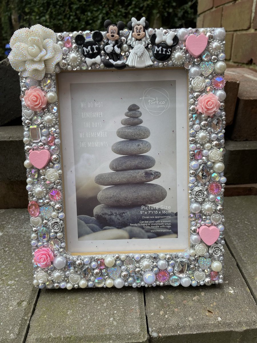 NatalieEdex's tweet photo. Havenβt posted for a while as I have been super busy but Recently finished this minnie and Mickey Mouse wedding photo frame π #ShiningShimmeringSplendidDesigns #customphotoframe #wedding #mrandmrs #brideandgroom #disney #minnieandmickey #sparkleandshine #rhinestones #glitter https://t.co/8UZWWT5kpz