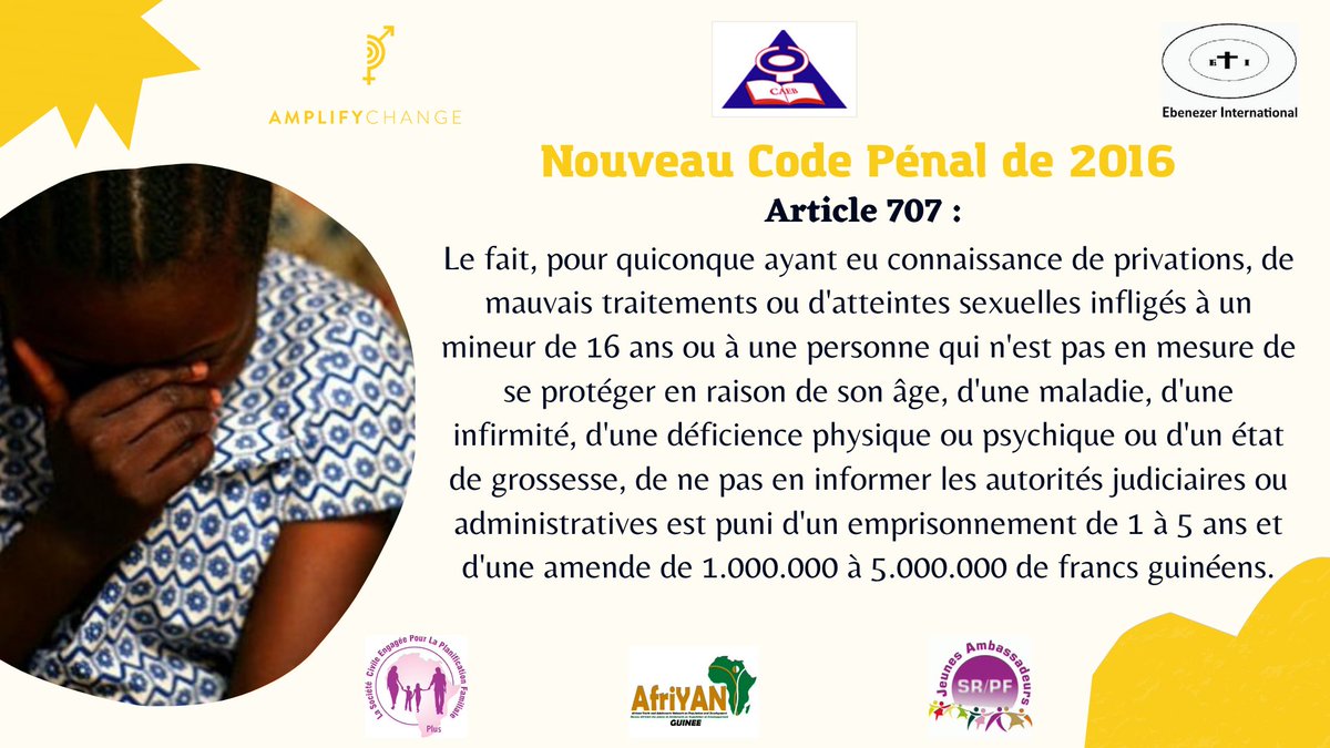 jasrpfguinee's tweet photo. Article 707 du code pénal de 2016...
#HalteVBG
#AmplifyChange https://t.co/CyKrfgtz3J