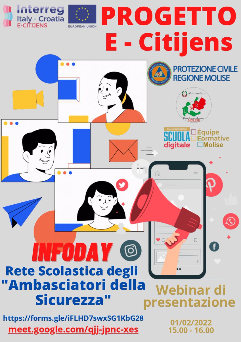 ecitijens's tweet photo. 🚨 UPDATES 🚨
📌1 February 2022 👉 The 𝗜𝗻𝗳𝗼 𝗗𝗮𝘆 "Network of Safety Ambassadors in Molise" was organised by the Region of Molise, LP, as part of the E-CITIJENS Awareness Raising Campaign.
@ProtCivMolise @ProtezioneV 
@snjezanaknezic
@ElenaCasalini3
@adriaticionian1 https://t.co/h7CShuT8vP