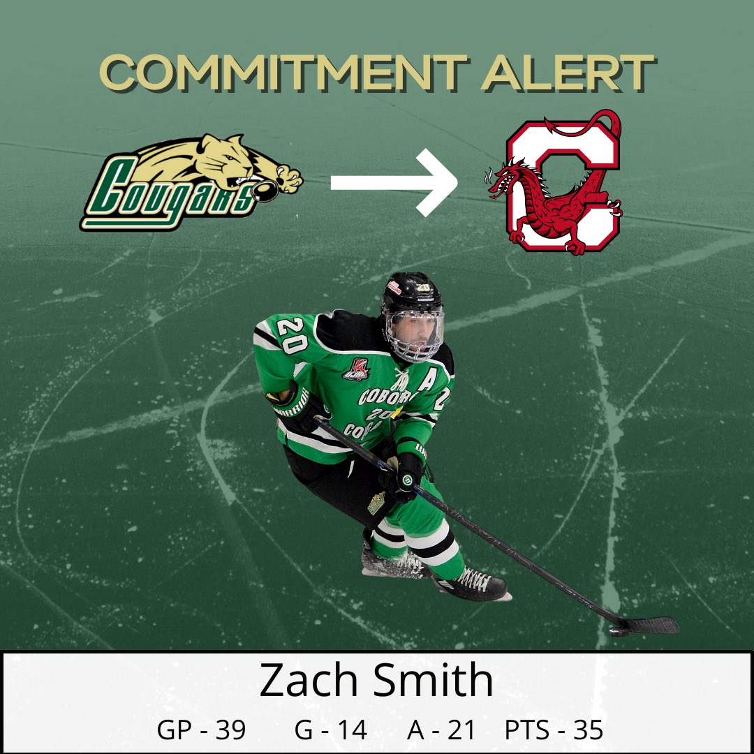 🚨COMMITMENT ALERT🚨 

The Cobourg Cougars would like to congratulate <a href="/zach01smith/">Trojan Foundation</a> on his commitment to <a href="/CortlandMhky/">Cortland Men’s Hockey</a> for the 2022/23 season. Zach has been a key player to our team all year and a great leader in the room. We wish Zach all the best next year!