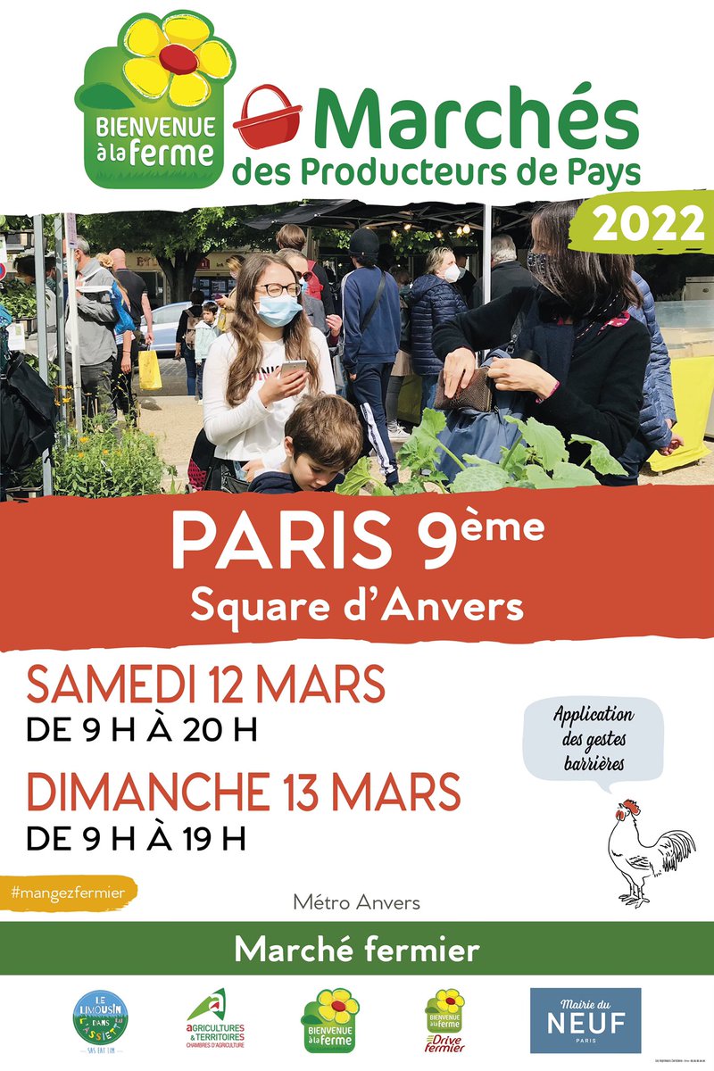 Mairie9Paris's tweet photo. 👩🌾🌾Marchés des producteurs
🗓 Ce WE
🕘 Samedi de 9h à 20h et dimanche de 9h à 19h
📍Square d’Anvers
#ventedirect #circuitcourt #bienvenuealaferme dans le #paris9 cc @dburkli @sdulermo @JBGardes https://t.co/MpJnt0ay0Z