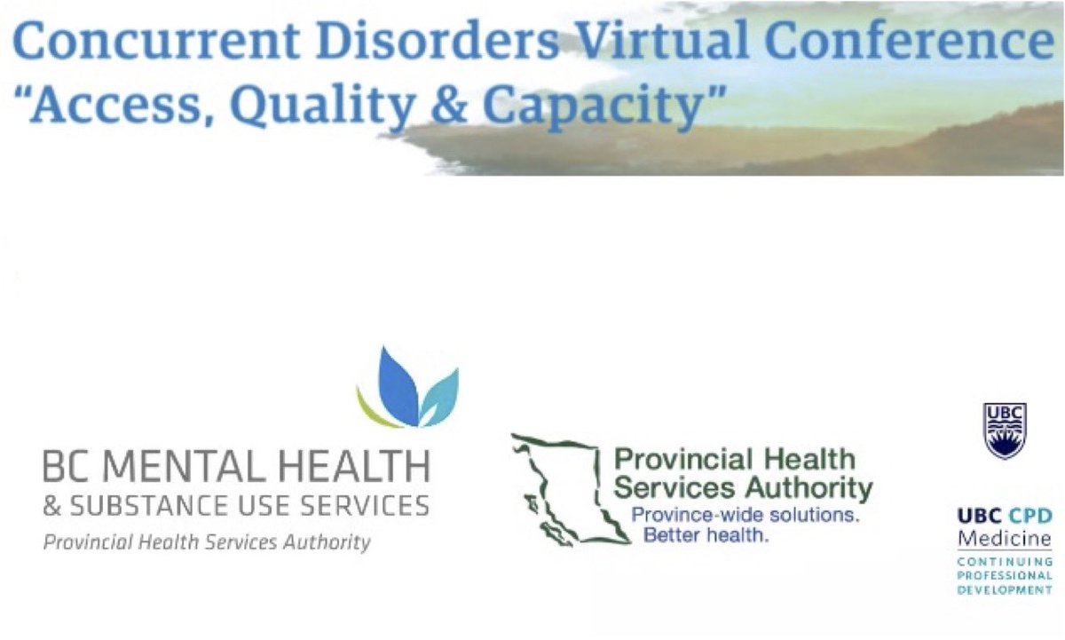 Looking forward to learning more today about systems of care for concurrent disorders in BC from a fabulous lineup of speakers. #BCConcurrentDisorders