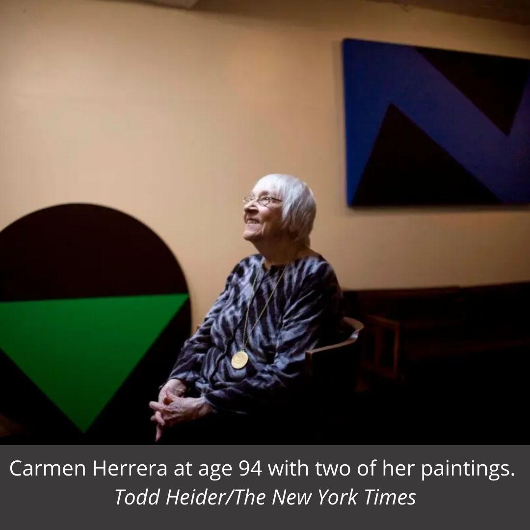 ArtsForTheAging's tweet photo. 🎨 We are pleased to honor Carmen Herrera, a Cuban American painter & model of lifelong creativity, who lived to be 106 & passed away this month. “I do it because I have to do it; it’s a compulsion that also gives me pleasure" https://t.co/mKtcJ5nMjm. #artsinhealth #creativea... https://t.co/whDjicGPNY