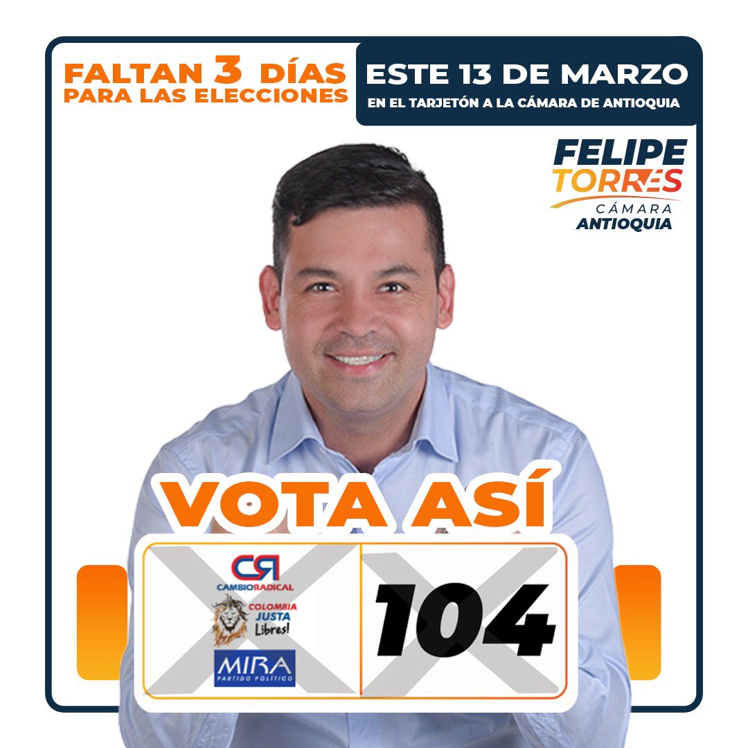 felipetorres104's tweet photo. Antioqueños vamos con toda, con nuevos liderazgos de la mano de la gente. #LiderarParaServir #MiCausaEsAntioquia #felipetorres #104 #representante https://t.co/fthrZQRkwC
