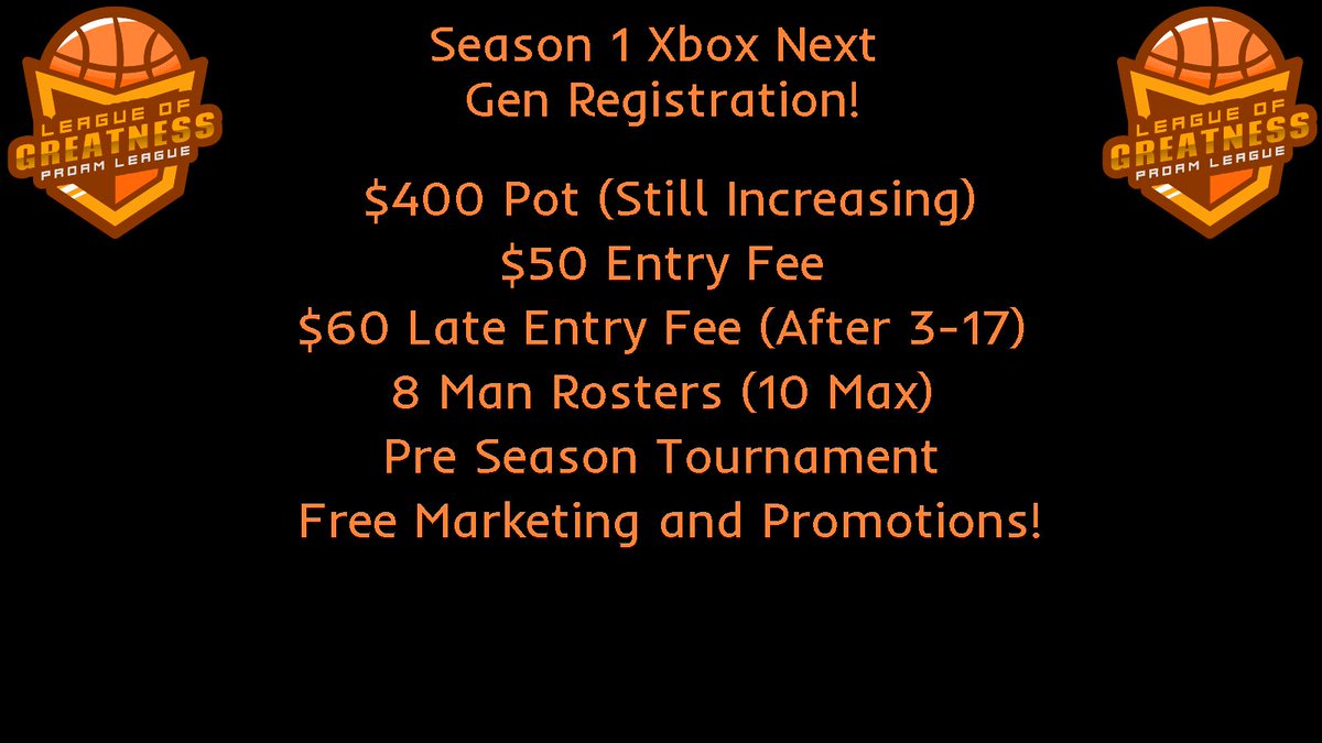 LOG_ProAm's tweet photo. 🚨REGISTRATION IS OPEN🚨

Xbox Series X League Season 1

-Entry Fee ($50)
-At Least $400 Prize Pool
-2 Week Season
-Free Promotion
-2 Week Season
-Looking For At Least 8 Teams

@2kscampolice @2kDiscord @2KFreeAgency 
 #2kfreeagent  @WalkOnWarriors @Big_Brudda_PURP https://t.co/6MnBs2ahOn