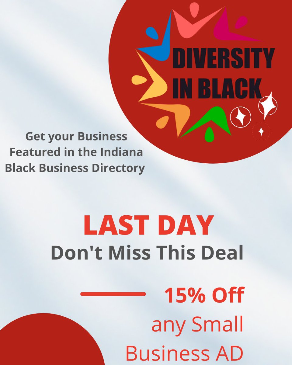 diversitynblack's tweet photo. Today is the LAST DAY for small businesses to snag this great deal!!!! 

Purchase your ad today in the Indiana Black Business Directory 2022! 

https://t.co/qaSPYVom2f  
317-602-9869 
mfalker@diversityinblack.com

#DIB #Advertising #BlackBusinessDirectory2022 #Blackowned #Indy https://t.co/bEKOtB7Acy