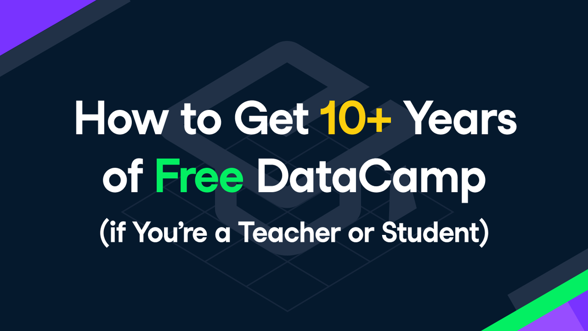 dandenney's tweet image. This is how to get 10+ years of DataCamp for free. If you’re a student or teacher, #DCforClassrooms is yours for the taking. datacamp.com/blog/how-to-ge…  #DCDonates #DataLiteracyForAll #DS4Everyone