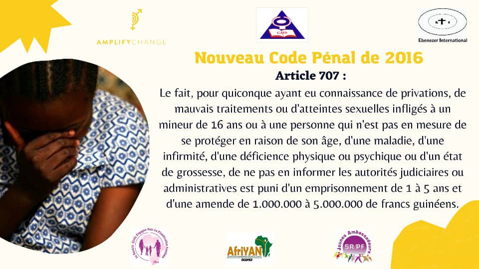 IYAFP_Guinee's tweet photo. Le nouveau code pénal de 2016 en son article 707 stipule que…⤵️⤵️
#HalteVBG
#AmplifyChange https://t.co/TK8pGYW8b1