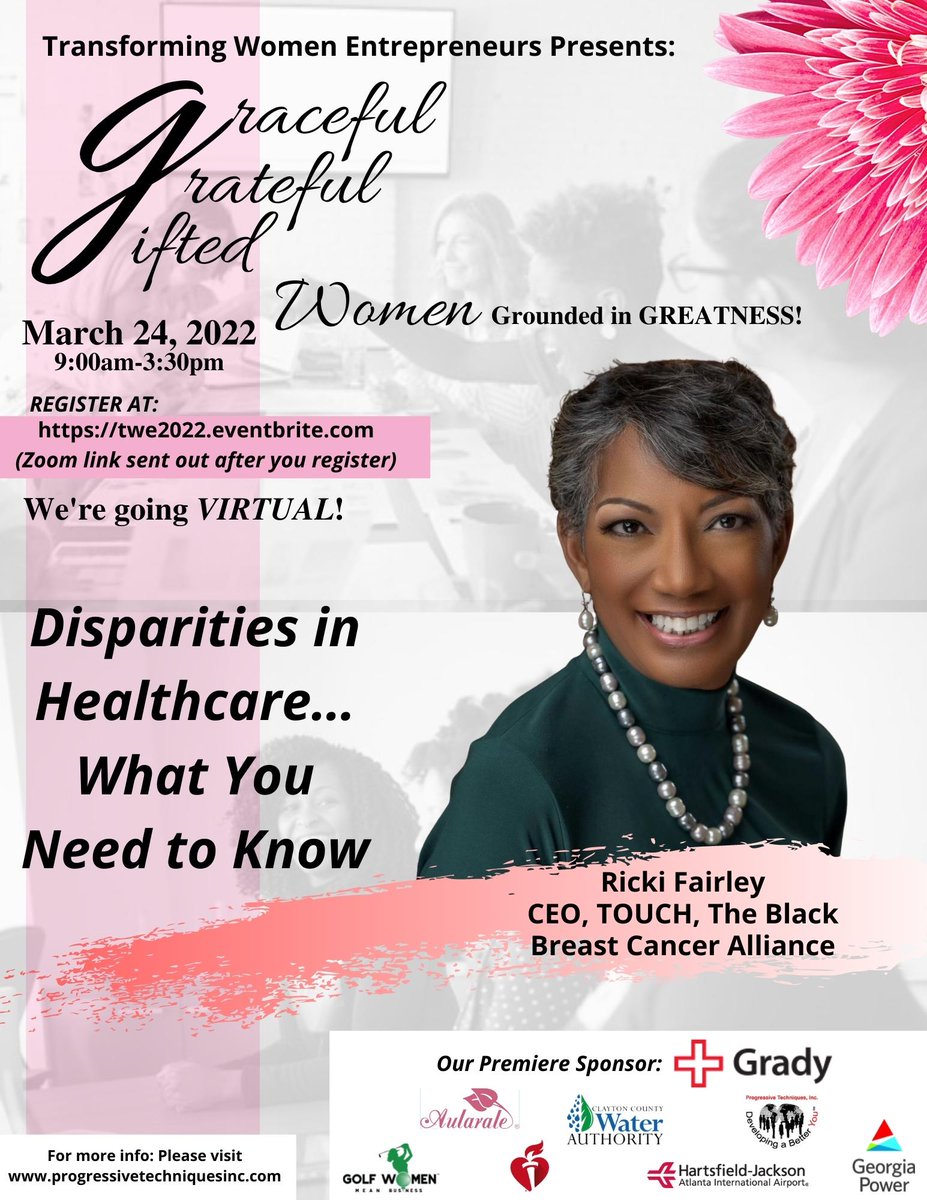 nancyjlewis's tweet image. TWE presents an amazing  &amp;amp; phenomenal woman doing great things around health disparities, Ricki Fairley. Join us on March 24th as she shares gems of wisdom on this topic you need to know to take better care of YOU! Register at: tweus.com