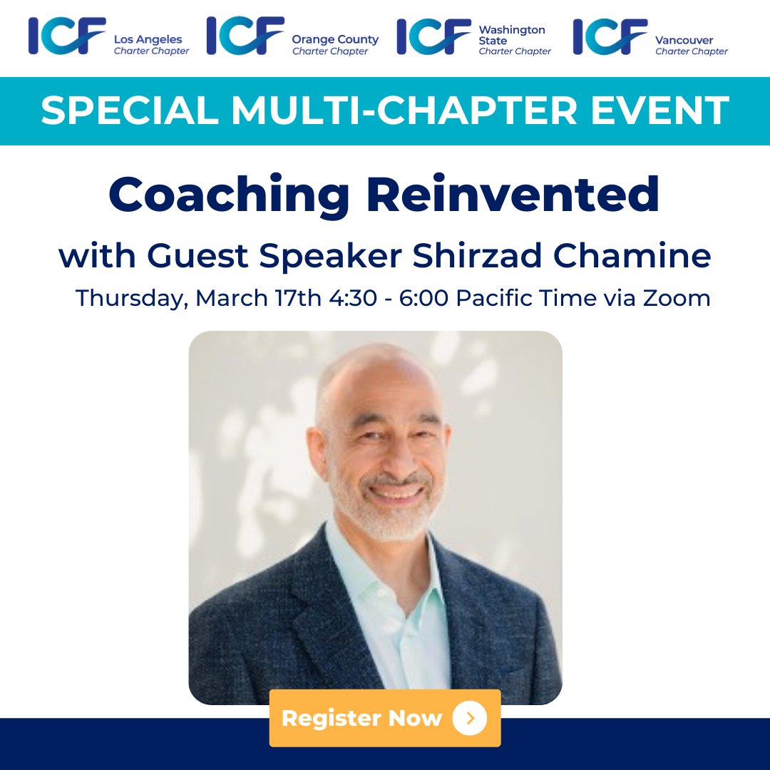 ICFLA's tweet photo. Don't miss this this special Pacific Chapter Event with best-selling author of Positive Intelligence, Shirzad Chamine. #mentalfitness #positiveintelligence https://t.co/pJViWri8Ig https://t.co/4brnXV9G3O