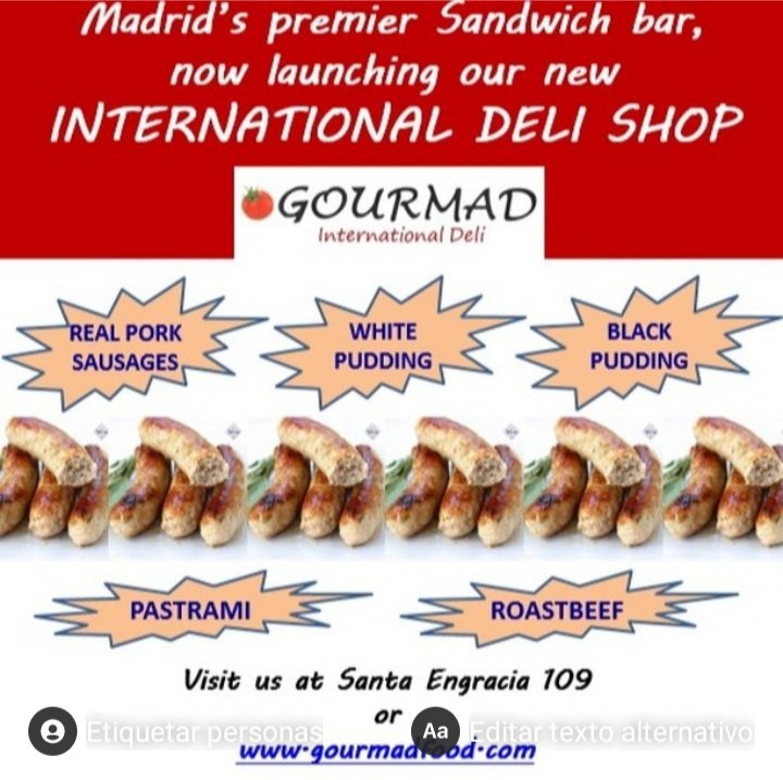 gourmad4's tweet photo. Hoy lanzamos nuestra tienda delicatessen internacional...salchichas inglesas, morcilla irlandesa, pastrami americano, rosbif y mucho más....
Santa Engracia 109 o https://t.co/xMflWS8WTN
#madridfood #madridfoodie #madridsecreto #madridcomida #comermadrid #madridexpats https://t.co/mR1RyP2jXZ