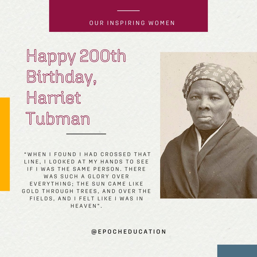 EpochEducation's tweet photo. Today we celebrate one woman who's bravery saved lives of enslaved people and continues to leave an impact on activists today.

Happy 200th Birthday, Harriet Tubman!

#womenshistorymonth2022 #activist #abolition #inspiringwomen #rirprotocol #compassionatedialogue https://t.co/bnEsZxujdS