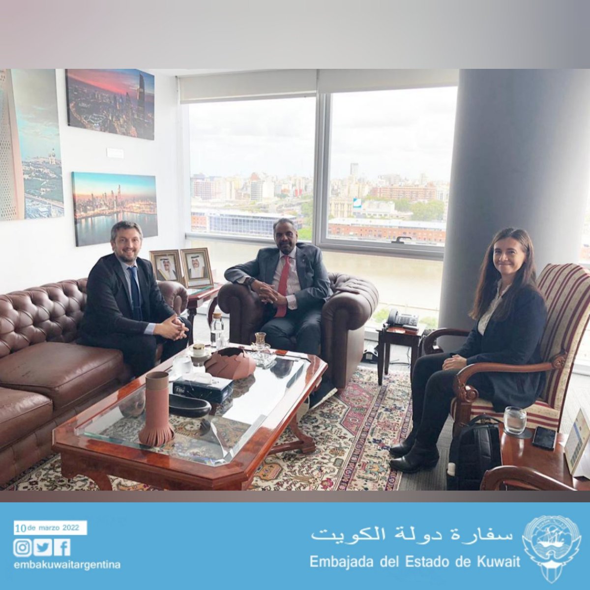 Embakuwaitba's tweet photo. أستقبل سعادة عبدالله علي اليحيا سفير دولة الكويت لدى جمهورية الأرجنتين مسئولين من الشركة الأرجنتينية القابضة لمياه الشرب والصرف الصحي "Aysa" السيد غونزالو  مشينغيسير  والسيدة أوغينيا لوسيرو لبحث سبل التعاون. https://t.co/swDqA2Xe0x