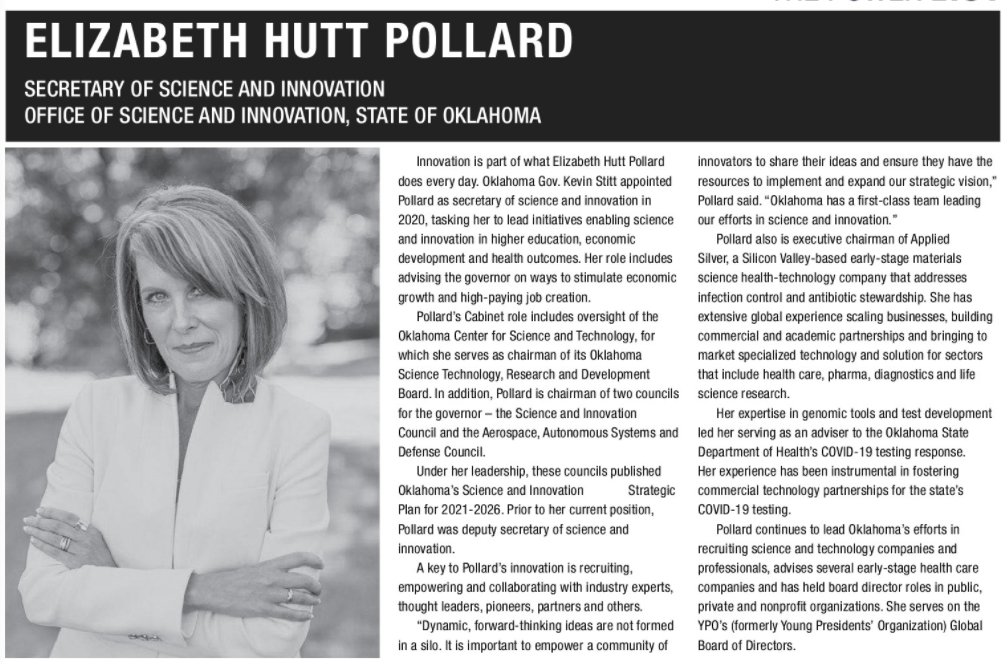 Congrats to Sec. Elizabeth Pollard on her recognition in this year's <a href="/JournalRecord/">Journal Record</a> Power List of Innovative Women! Thank you for your leadership and work to advance the state of Oklahoma. pageturnpro.com/The-Journal-Re…