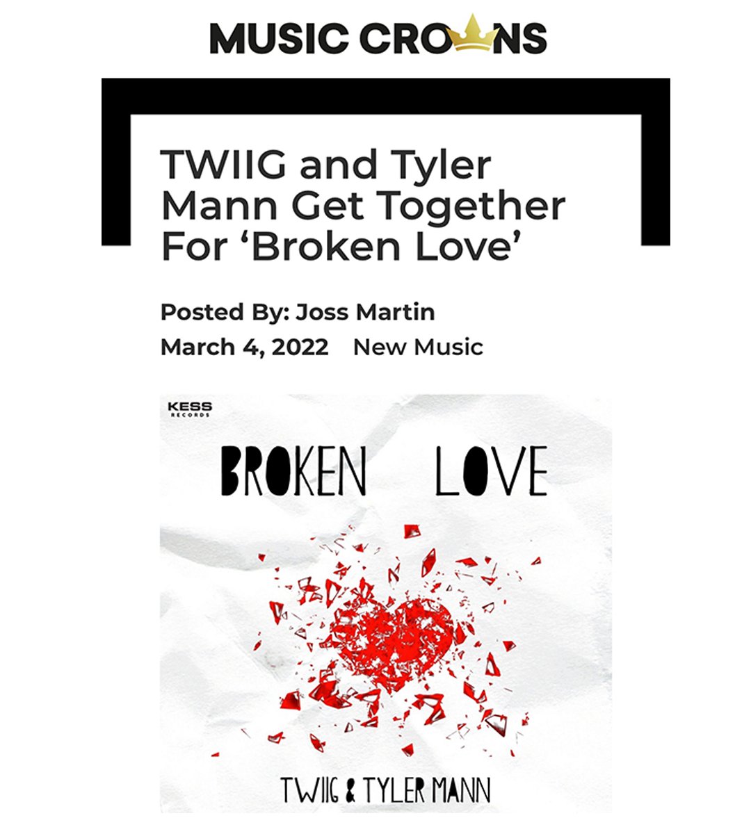Hot off the press with some coverage on "Broken Love" by @twiigofficial + @tylermann 👀👀👀

@DJMag <a href="/ventsmagazine/">Vents Magazine</a> <a href="/ihouseu/">IhouseU.com</a> <a href="/MusicCrowns/">Music Crowns</a>