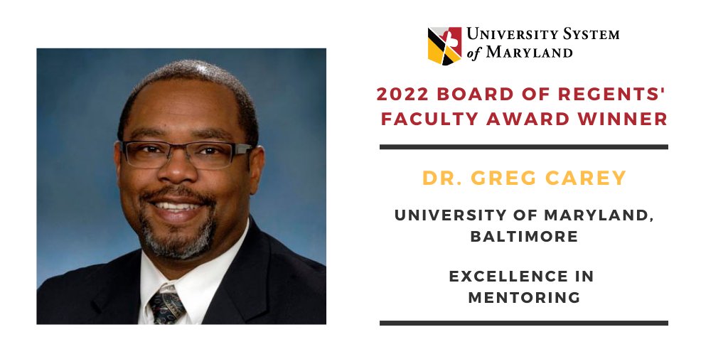 The USM Regents have honored <a href="/UMBaltimore/">University of Maryland, Baltimore</a> <a href="/UMmedschool/">University of Maryland School of Medicine</a>'s Dr. Greg Carey with a Faculty Award for Excellence in Mentoring for increasing participation of underrepresented Baltimore youth, undergrad &amp; grad students in science &amp; medicine. #USMRegentsAwards usmd.edu/newsroom/news/…