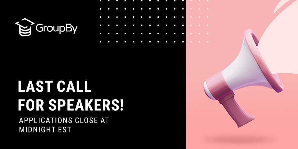 Call for Speakers ends soon ❗❗❗ Applications close at 11:59 pm UTC, so turn 'em in! Submit your session here: loom.ly/hdxpb_E

#GroupBy #DataConference #DataPros #SQL