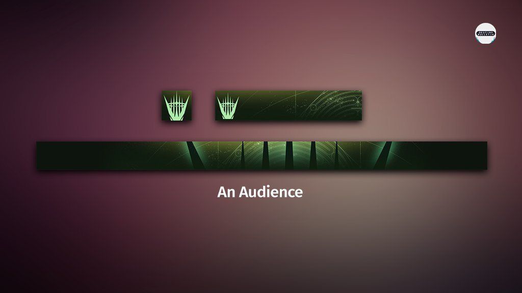 DefyFly's tweet image. "An Audience" emblem up for grabs if anyone needs one!! 

To participate:
✅ Follow @DefyFly 
✅ Like &amp;amp; Retweet

Winner announced on 3/20/22
#Destiny2 #EmblemGiveaway #Giveaway