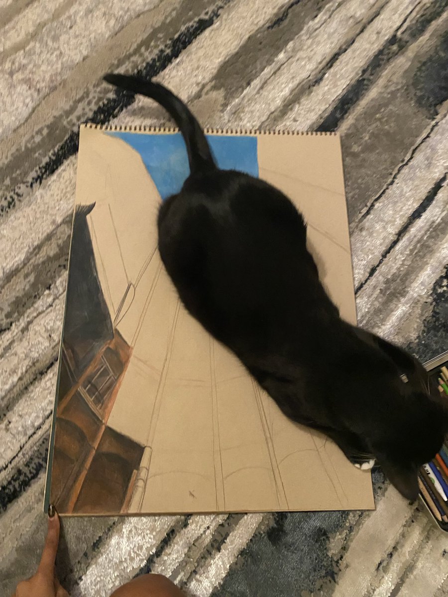 swatcasso's tweet photo. my cats favorite place to sit? on any piece of art I’m working on 🥸 https://t.co/70PX1ghtKK