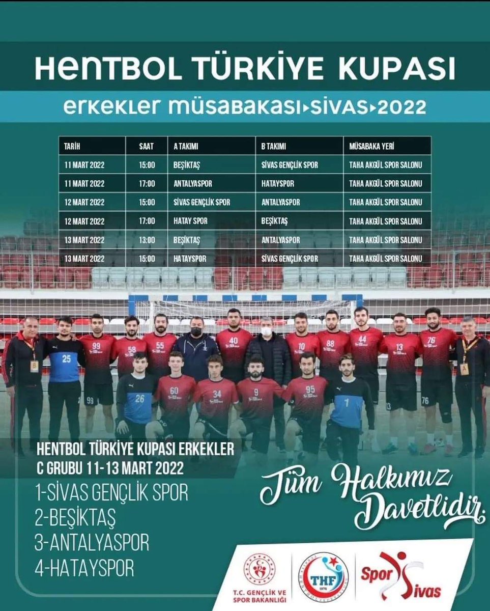 Erkekler Hentbol Türkiye Kupası C Grubunda oynayacağımız Beşiktaş, Antalyaspor ve Hatayspor müsabakalarına tüm sporseverler davetlidir 💐