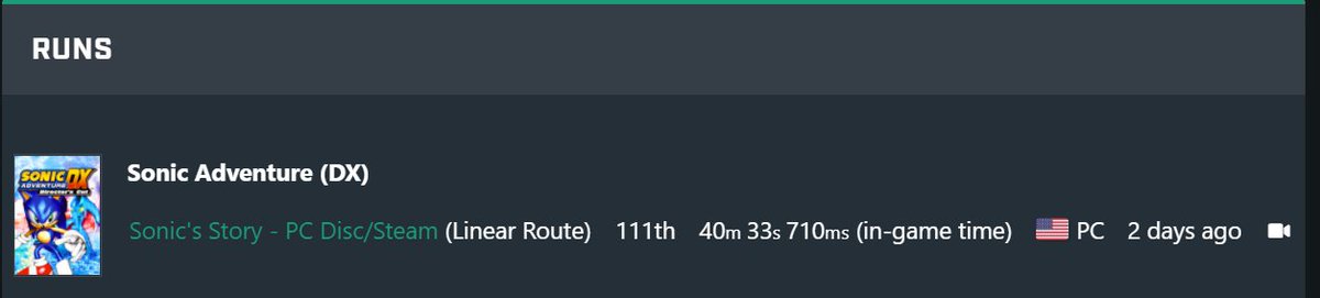 Victory_Cannon's tweet photo. A bit late on this post but I am so hype to be on the SADX Speedrun leaderboard! Big shout-out to the community for being so awesome and showing me the ropes! I'm excited to keep pushing this and see just how fast I can get!
#sonicspeedrun #sadx #sadxspeedrun https://t.co/UJjSKSPXKD
