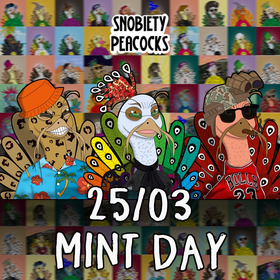 peacockbishop's tweet photo. @SnobPeacocksNFT is an amazing community. Confessions, races, podcasts and more. ⚡️🦚

Join us! Mint Day 25/03 🚀
https://t.co/krc5Ap6zD9

#nft #NFTCollection #NFTCommunity #NFTs https://t.co/HsHv31Hbea