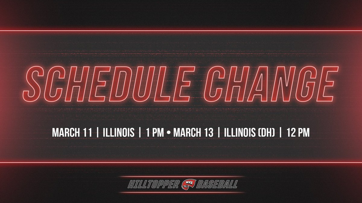 🚨 𝐒𝐂𝐇𝐄𝐃𝐔𝐋𝐄 𝐔𝐏𝐃𝐀𝐓𝐄 🚨

◼️ Friday, March 11 | Illinois | 1 PM
◼️ Saturday, March 12 | NO GAME
◼️ Sunday, March 13 | Illinois (DH) | 12 PM

#GoTops | 📰 goto.ps/3Ktd6jO