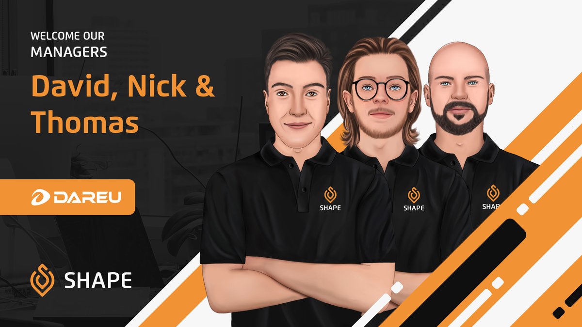 Our final announcement... for now! 

Everybody, please welcome <a href="/cavyxwow/">David  M.</a>, <a href="/xSkytox/">nick</a>  and <a href="/THRAINsonfTHROR/">T H R A I N</a> to the SHAPE Management Family! 🧡

We are excited to have you and can't wait for our work together! 🥳

#goshape | #shapeyourself
