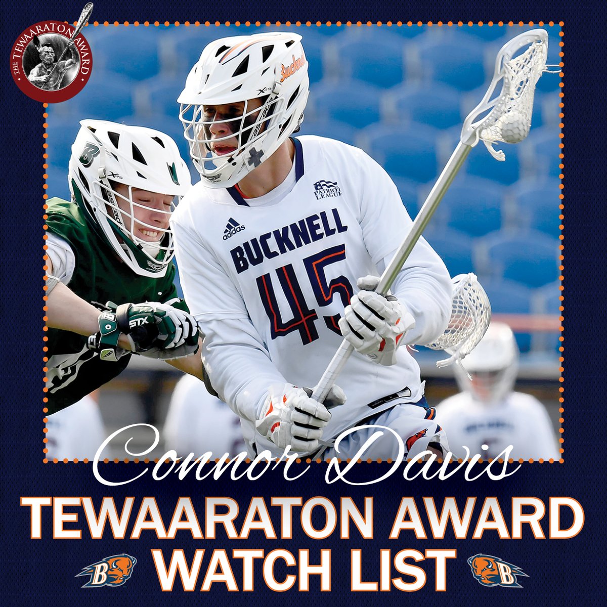 Congrats to Connor Davis, who was added to the <a href="/Tewaaraton/">Tewaaraton Award</a> Award Watch List! 

To date, Davis is the lone freshman to be recognized as a contender for this award, which honors the top college lacrosse player in the United States.

Story: bit.ly/3pVlFvX | #rayBucknell