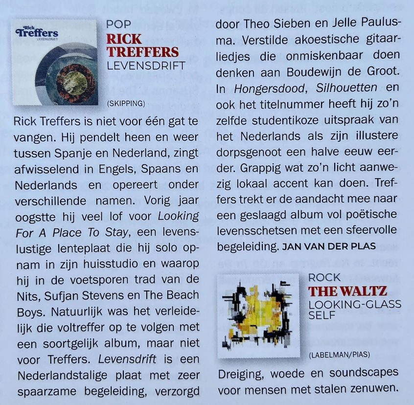 ricktreffers's tweet photo. Mooie recensie van mijn nieuwe album Levensdrift in @OOR !
#NietVoor1GatTeVangen #verstild #spaarzaam #geslaagd #poëtisch #sfeervol #boudewijndegroot https://t.co/0SpCCsx3se