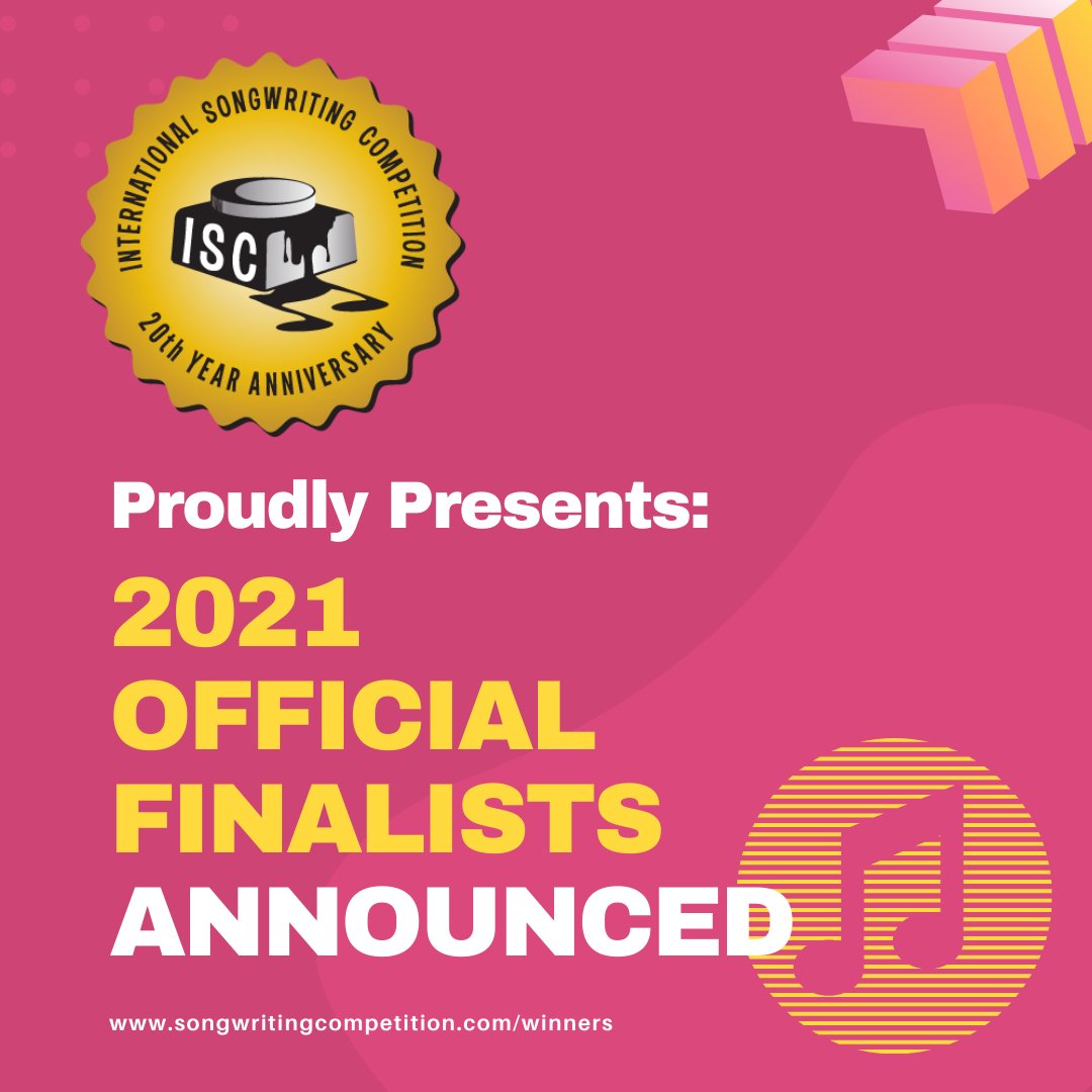 ISC is proud to announce its 2021 finalists. With over 21,000 entrants, less than 1% of all entrants have been selected as finalists. This is a remarkable achievement, and we are very proud of these extremely talented songwriters. View a complete listing:
bit.ly/2zX27QL