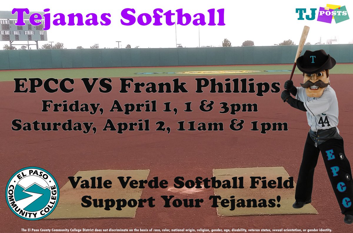 EPCCNews's tweet photo. Come and support our Tejanas this weekend! #GoTejanos #TJPosts #EPCCpride https://t.co/us48TL6cpp