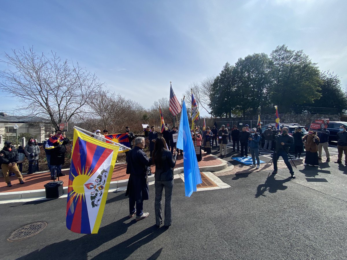 Uyghur_American's tweet photo. Today, we were at March 10 Tibetans Uprising Day Commemoration Event in front of the DC Chinese Embassy. We stand with our Tibetan brothers and sisters in solidarity against CCP’s brutal regime! @CATA, @SFTHQ https://t.co/MfQjZAsihA