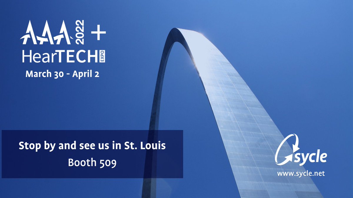 SycleNet's tweet photo. In just 3 short weeks @SycleNet will be at the American Academy of Audiology's @AAA_Conference - AAA 2022+HearTECH Expo in St. Louis and we can't wait to see you.
#AAAConf22 #HTE22 #audpeeps #audiology #audiologists #hearinghealth #sycle #software #solutions #stlouis #Booth509 https://t.co/9C5Oq2kzAd