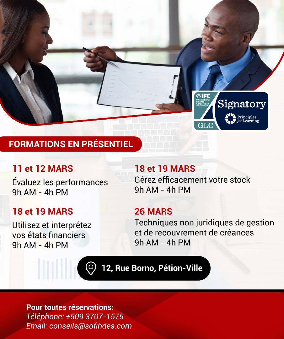 sofihdesht's tweet photo. Participez à l’une de nos formations du mois de mars et bénéficiez des avantages offerts par @GroupeCompHaiti.
#formation #formationcontinue #soficonseils #comphaiti https://t.co/VNVzOBGVDO