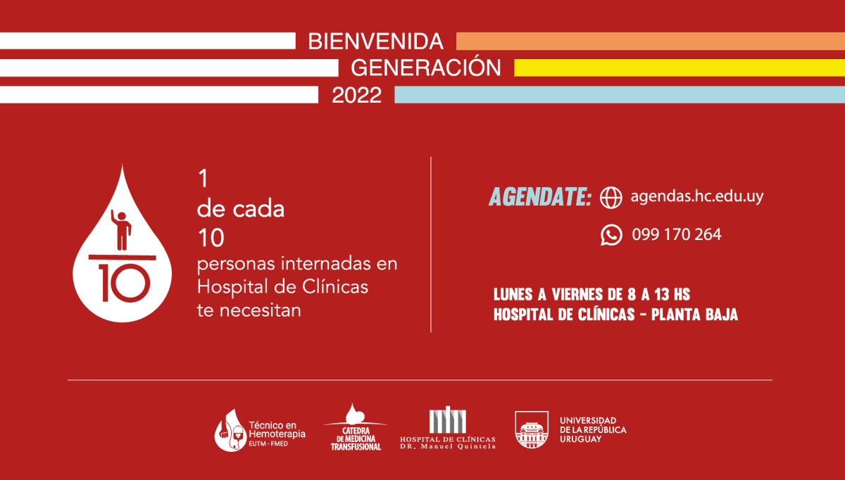 Udelaruy's tweet photo. 🩸 El @hcmquintela invita a la generación 2022 de la #Udelar a donar sangre. Una de cada diez personas internadas en el Hospital lo necesita.

Agendate en: https://t.co/hdOYUj18Bi / 099 170 264 https://t.co/CJIsSuCyAO