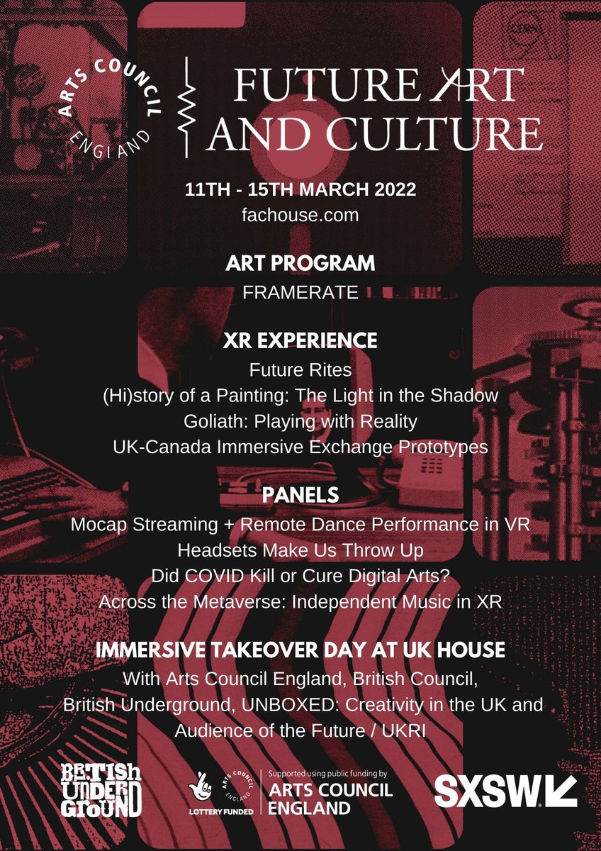 The BU and <a href="/ace_national/">Arts Council England</a> Future Art and Culture programme starts on Saturday 12th March at <a href="/sxsw/">SXSW</a>! 🤖 Expect world class digital experiences, exhibits and panels - full schedule up via our website: fachouse.com