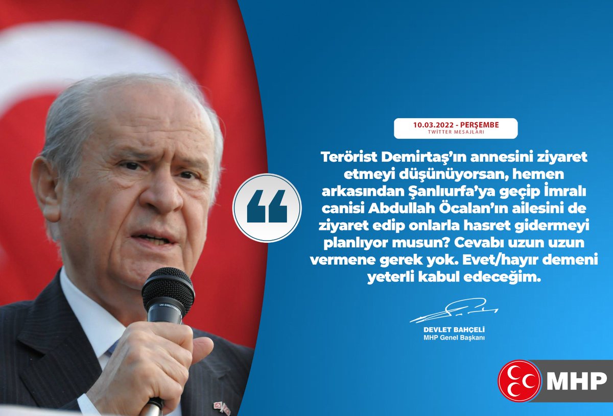 MHP_Bilgi's tweet photo. Terörist Demirtaş’ın annesini ziyaret etmeyi düşünüyorsan, hemen arkasından Şanlıurfa’ya geçip İmralı canisi Abdullah Öcalan’ın ailesini de ziyaret edip onlarla hasret gidermeyi planlıyor musun? Cevabı uzun uzun vermene gerek yok. Evet/hayır demeni yeterli kabul edeceğim. https://t.co/7FRa6mpONL