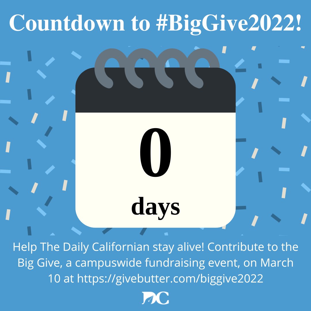 DailyCalDonate's tweet photo. It's finally the day! Remember to give to your favorite student newspaper TODAY at https://t.co/b9EKexKUQ1. Anything and everything is appreciated, and would make a great difference for us. #DailyCalBigGive #BigGive2022 https://t.co/rYwavx2yfq