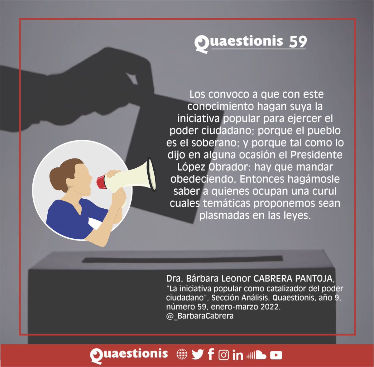 _BarbaraCabrera's tweet photo. 📌 Así lo digo en mi artículo «LA INICIATIVA POPULAR COMO CATALIZADOR DEL PODER CIUDADANO» 👉 https://t.co/qR2V1ei3ZR Publicado en la sección análisis de la Revista @QuaestionisMx 📖📲

#RevistaQuaestionis #Q59 #ElArteDePensar #9años https://t.co/Y4lcQDuIAz