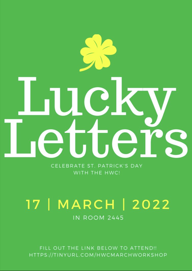 HSWritingCenter's tweet image. Our next workshop is March 17th in room 2445! Go to tinyurl.com/hwcmarchworksh… to sign up. Hope to see you there!!